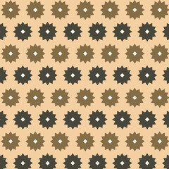Geometric pattern in brown and beige colors. Geometric background illustration with flowers in horizontal rows. Wallpaper design. Scrapbooking paper