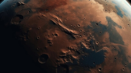 View of Mars from space. 3d rendering, background, wallpaper. Generative AI. 