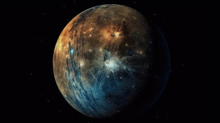View of Mercury from space. 3d rendering, background, wallpaper. Generative AI. 
