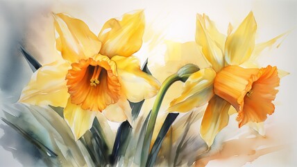 Fototapeta premium Watercolor Daffodil Delight