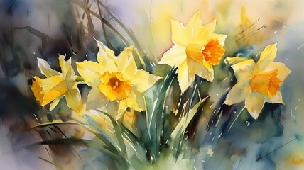Daffodil Dreams: Watercolor Impressions in Sunlight