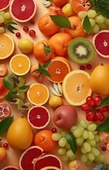 fruits and vegetables top view on table, Generative AI