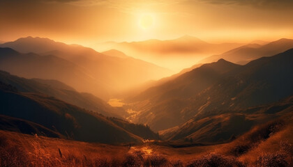 Obraz premium Majestic mountain peak back lit by sunrise generated by AI