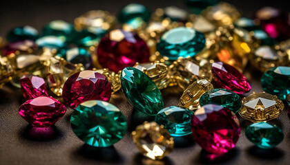 Shiny gemstones in vibrant colors, luxury jewelry generated by AI