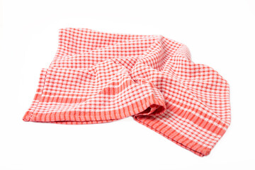 Kitchen towel.Red checkered napkin isolated on white background. Picnic towel. Home textiles. Picnic decoration element.