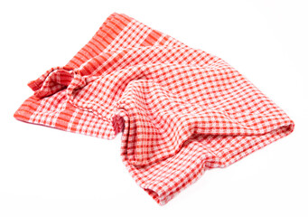 Kitchen towel.Red checkered napkin isolated on white background. Picnic towel. Home textiles. Picnic decoration element.