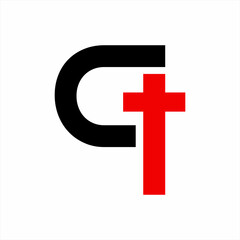 Fototapeta premium G T letter logo design with cross.