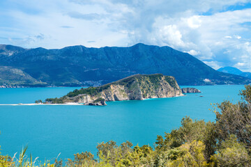 Obraz premium View of the island of St. Nicholas in Montenegro, the city of Budva
