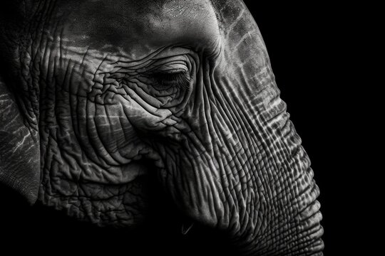 an elephants face up close against a black background Generative AI