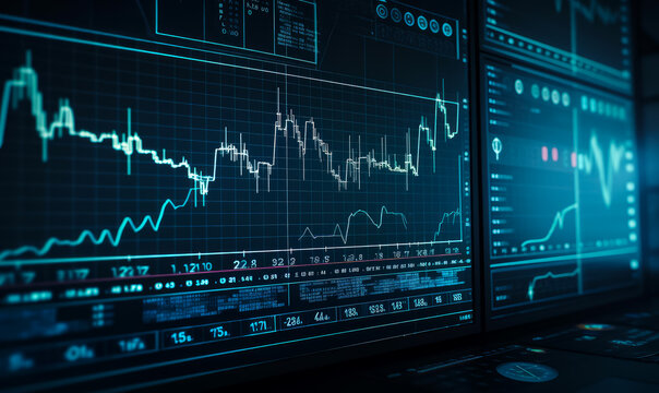 Business financial analysing. Computer screen with grafics. generative ai