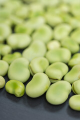Broad bean seeds on slate with selective focus 