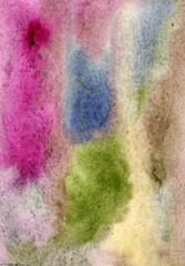 Pink-yellow blue hand-drawn watercolor background