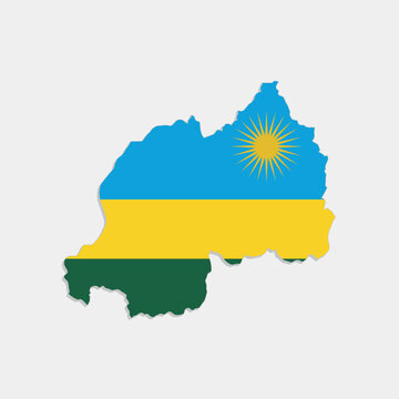 rwanda map with flag on gray background