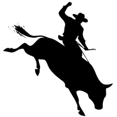 cowboy man riding a bull at a rodeo bull riding black and white created with Generative AI technology