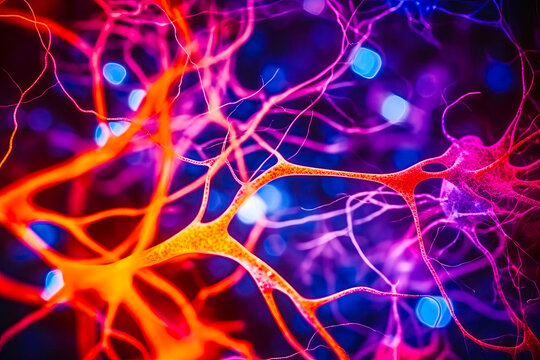 An image of neurons involved in the processing of pain modulation, such as those in the periaqueductal gray. Generative Ai.