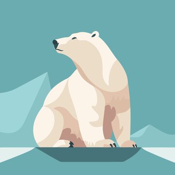 white polar bear isolated on blue background created with Generative AI technology