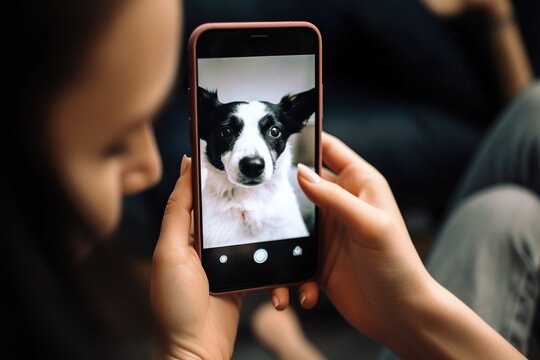 Taking pictures to pets with mobile. Social media concept. Generative AI