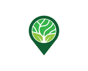 Tree with Pin Location Logo Concept icon sign symbol Element Design. Organic, Herbal, Natural Products, Ecology, Nature Logotype. Vector illustration template