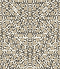 Seamless traditional islamic geometric pattern. Lattice of interlaced  lines. Stars and abstract floral motifs in vintage girih style.Vector illustration. 