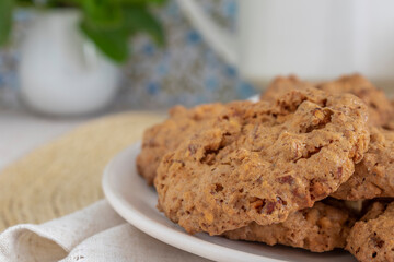 Caprichos de Santiago. almond cookies, sugar and eggs. Close-up. Concept of gastronomy