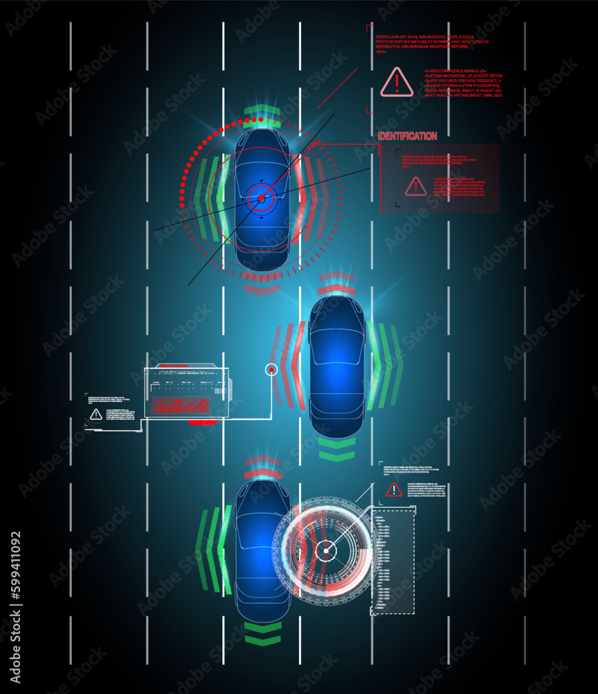 Poster driving control system without driver assistance. safe driving. vector futuristic car user interface