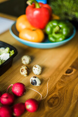 vegetables on a wooden table