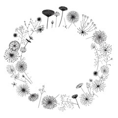 Round round vector frame of flowers isolated