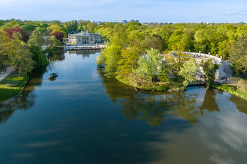 Fototapeta premium Drone photo of Lazienki - Royal Baths Park in Warsaw city, Poland