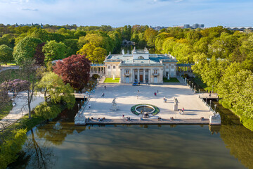Drone photo of Lazienki - Royal Baths Park in Warsaw city, Poland