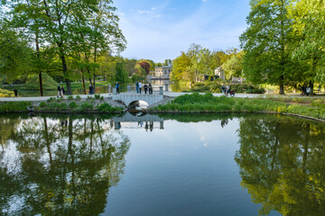 Fototapeta na wymiar Drone photo of Lazienki - Royal Baths Park in Warsaw city, Poland