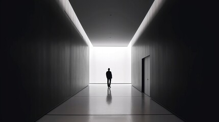 silhouette of a lonely person in a corridor illustration generative ai