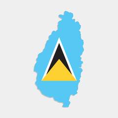 saint lucia map with flag on gray background