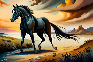 Fototapeta na wymiar Oil painting of horse. Generative AI