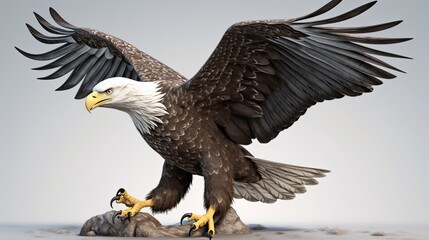 an isolated Bald Eagle in flight, majestic American symbol, Landing, Wildlife-themed, photorealistic illustration on a transparent background cutout in JPG. generative ai