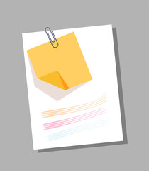 Notebook paper piece concept. Communication and interaction in office. To do list and memo. Time management and goal setting. Template, layout and mock up. Cartoon flat vector illustration