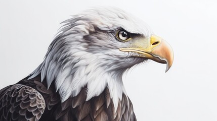 Obraz premium a Bald Eagle portrait, in a watercolor style, perfect for a t-shirt/apparel design. rainforest wildlife, Wildlife-themed, photorealistic illustration on a watercolor background in JPG. generative ai