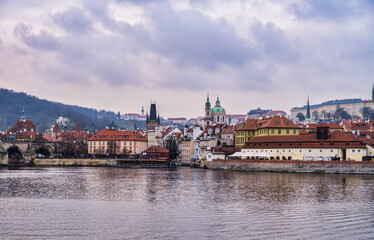 Naklejka na ściany i meble Mala Strana, Lesser Town on Vltava river, Prague, Czech Republic