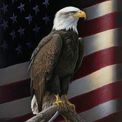 Eagle with American Flag 4th of July, Independence Day, grunge, Patriotic-themed, photorealistic illustrations in JPG. Generative AI