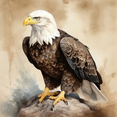 an isolated Bald Eagle portrait painting fine art, North American, Wildlife-themed photorealistic illustration on a transparent background in PNG. Generative AI