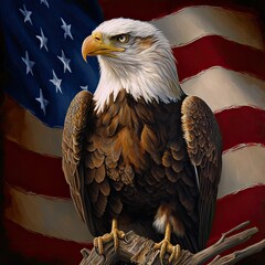 Naklejka premium Eagle with American Flag 4th of July, Independence Day, grunge, Patriotic-themed, photorealistic illustrations in JPG. Generative AI