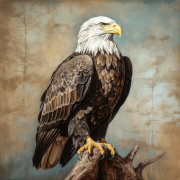 an isolated Bald Eagle portrait painting fine art, North American, Wildlife-themed photorealistic illustration on a transparent background in PNG. Generative AI