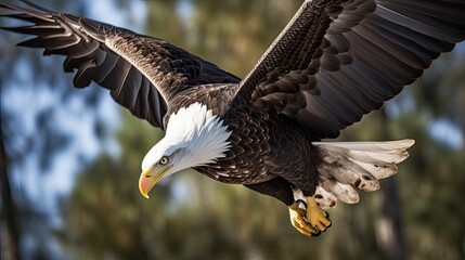 Obraz premium an isolated bald eagle (Haliaeetus leucocephalus) , flying with outstretche wings, majestic, Wildlife-themed, photorealistic illustration on a white and illustrated. JPG. generative ai 