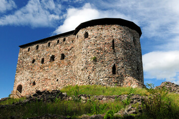 Fototapeta na wymiar Bottom Up View To Raseborg Castle Ruin In Snappertuna Finland On A Beautiful Sunny Summer Day With A Clear Blue Sky