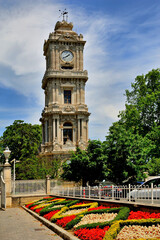 Fronf of the Dolmabahce Palace Old clock tower in the city of Istanbul, Turkey.