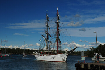 A Two Master Sailing Ship Arriving In Nagu Finland On A Beautiful Sunny Summer Day With A Clear...