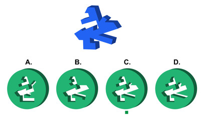 IQ abstract reasoning exam question with one main object at the top and four options