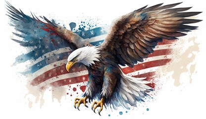 Eagle with American Flag 4th of July, Independence Day, grunge, Patriotic-themed, photorealistic illustrations in JPG. Generative AI