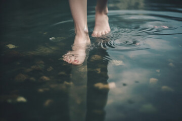 Woman's feet in water AI-generated art, Generative AI, illustration