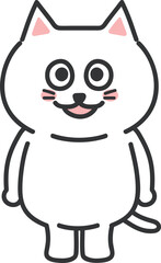 White cartoon cat standing with a smile, vector illustration.