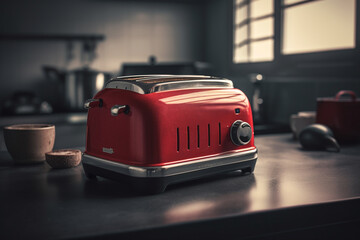  toaster with tasty food and drink on table in modern kitchen,  Created using generative AI tools.